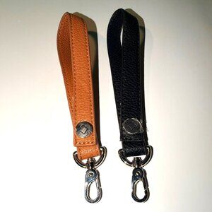 Jewell Wristlet Straps 7" Lot 2 Pebble Faux Leather Black Cognac Silver Tone